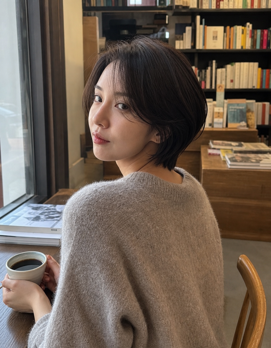 서점에서 옆모습이 잘 보이는 조여정풍 단발