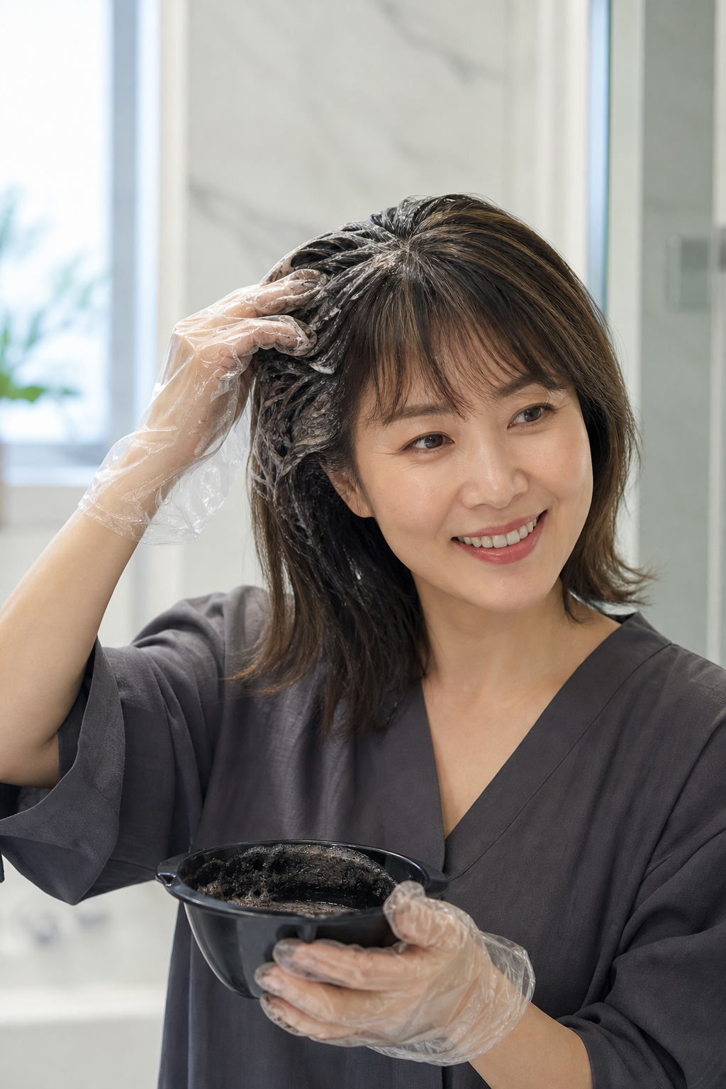 집에서 간편하게 새치 염색하는 모습