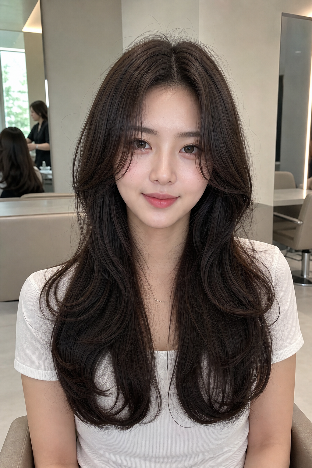 얼굴선을 따라 흐르는 우아한 레이어드컷 스타일