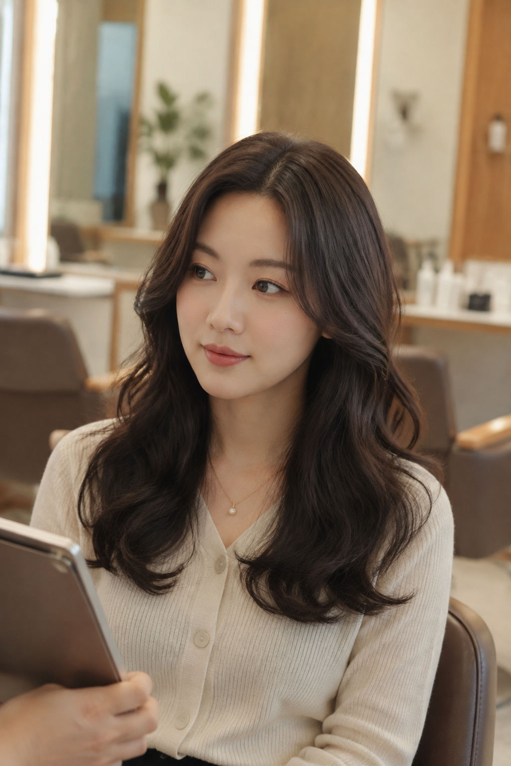 이천미용실 상담 분위기를 담은 여성 고객 이미지