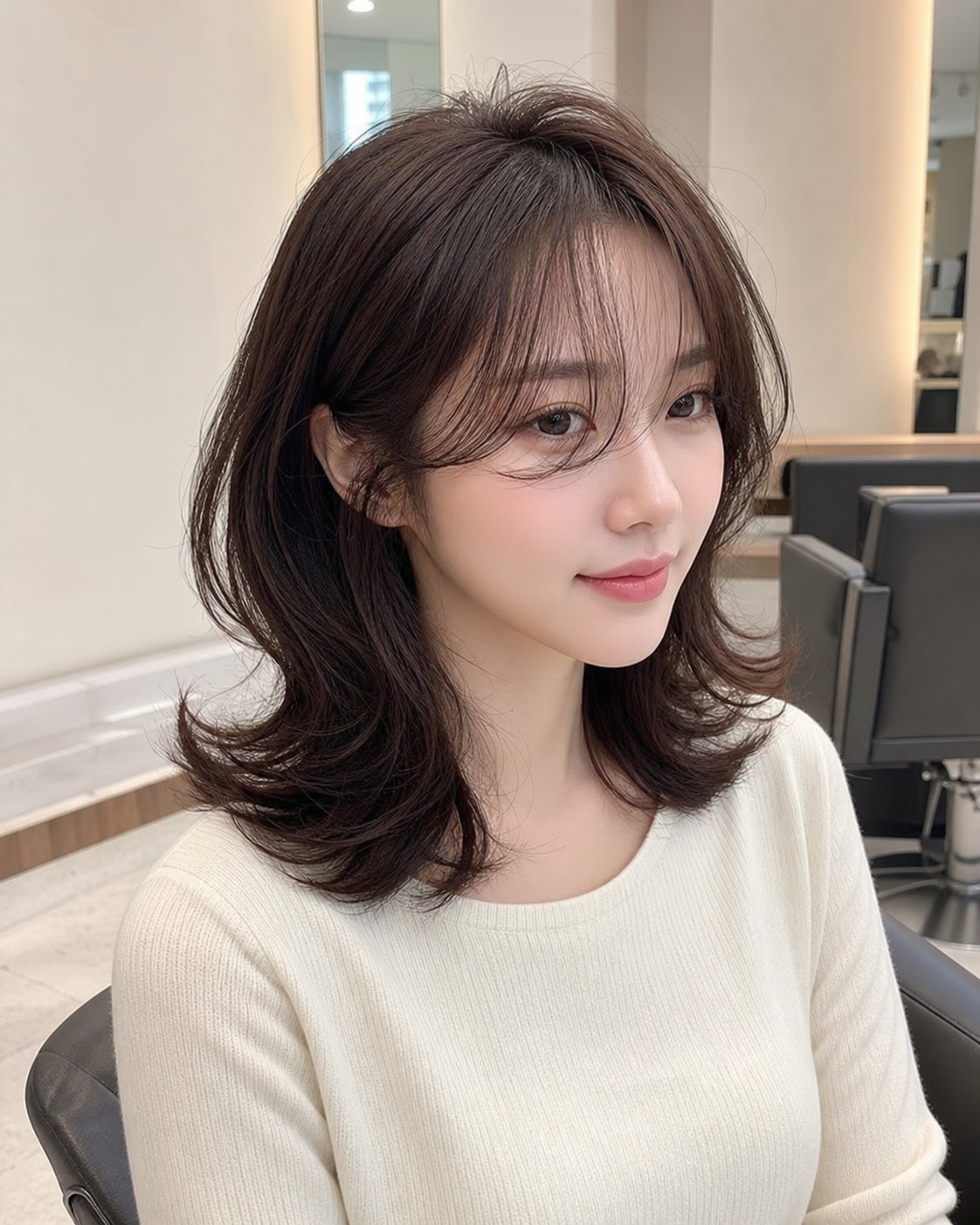 여성 시스루뱅과 얼굴형 보정 스타일