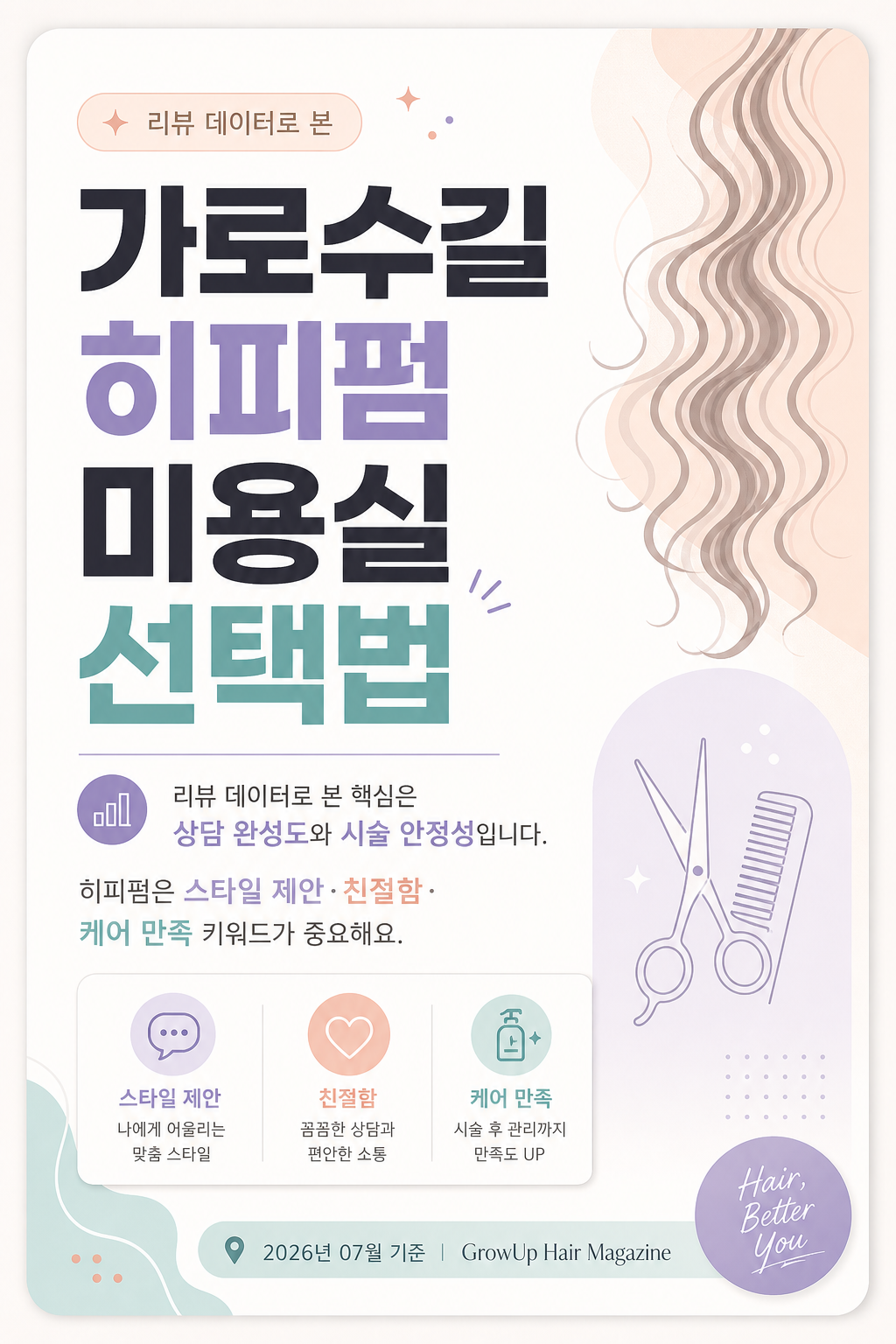 가로수길 히피펌 미용실 선택법 — 리뷰 데이터로 본 핵심은 상담 완성도와 시술 안정성입니다. 히피펌은 스타일 제안·친절함·케어 만족 키워드가 