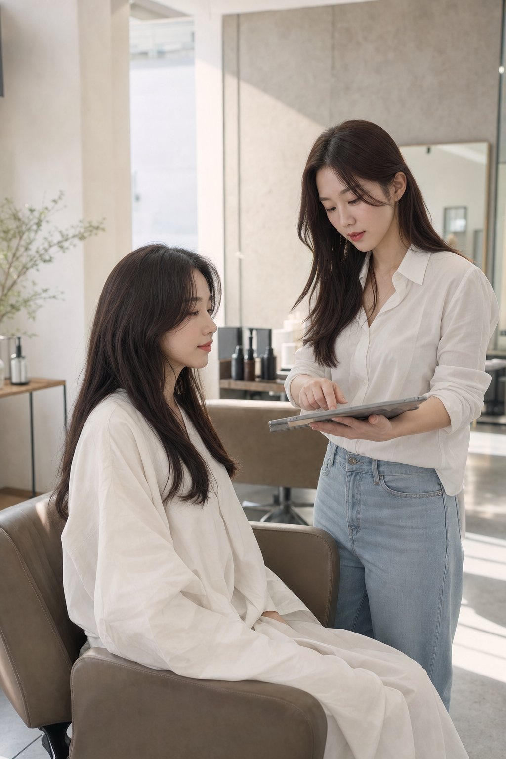 건대1인미용실의 프라이빗한 상담 모습