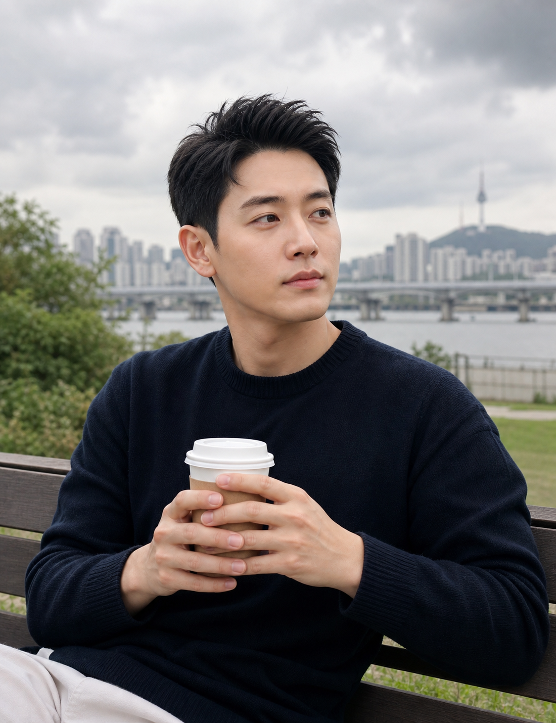 한강공원 벤치에서 담은 자연스러운 일상 포마드