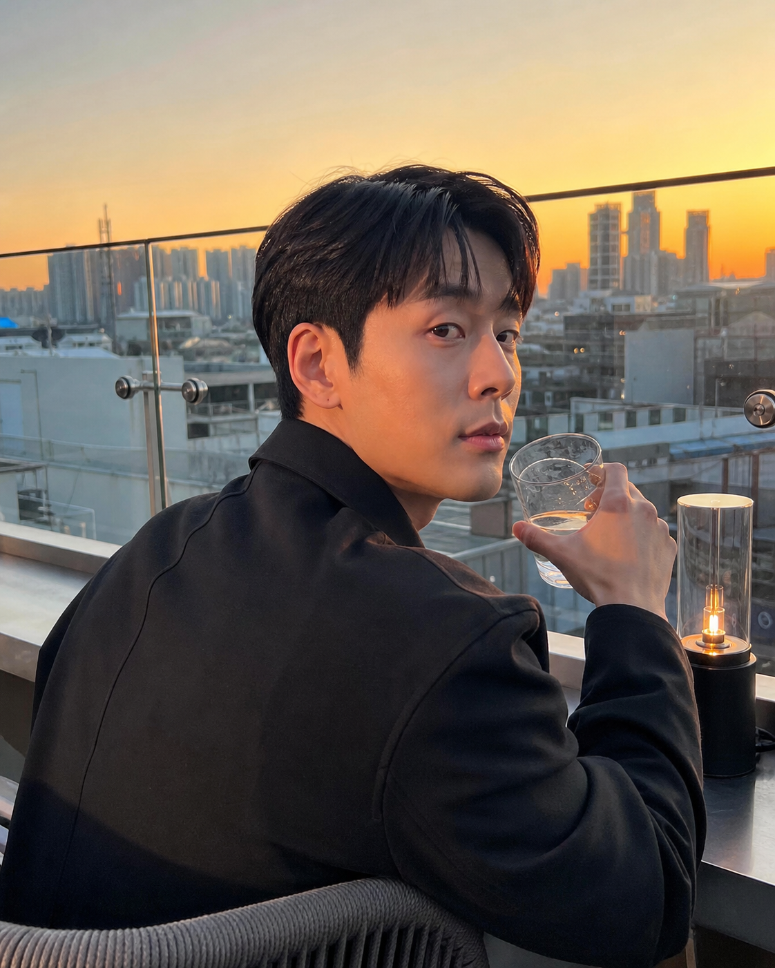 노을빛 루프탑에서 살아나는 배우 분위기