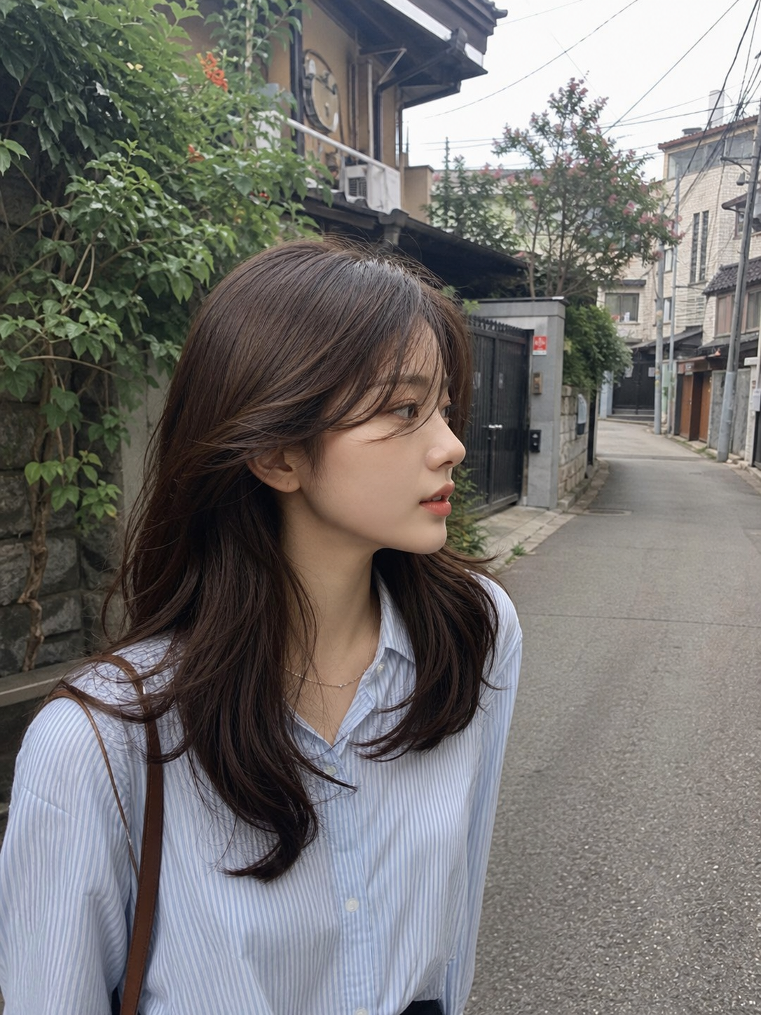골목길에서 자연스럽게 흐르는 굵은 웨이브