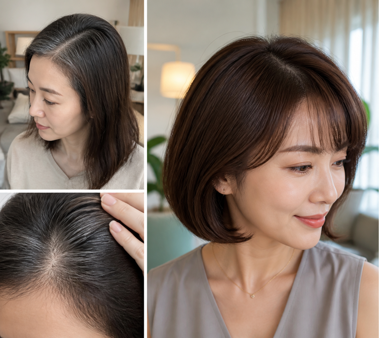 자연스러운 브라운 톤으로 정리된 새치 커버 결과
