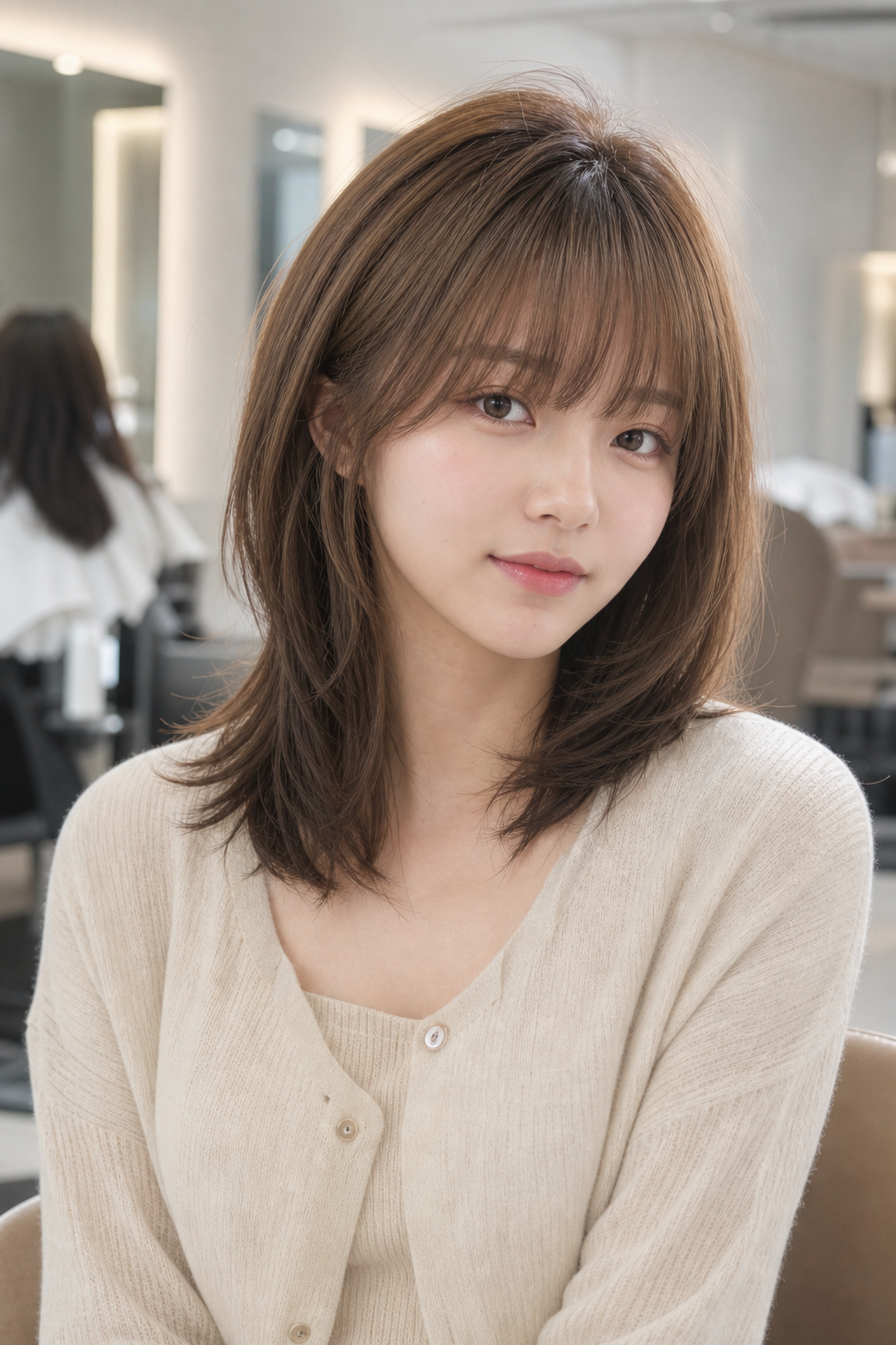 자연스러운 볼륨감과 우아한 컬이 매력적인 여성 중단발펌