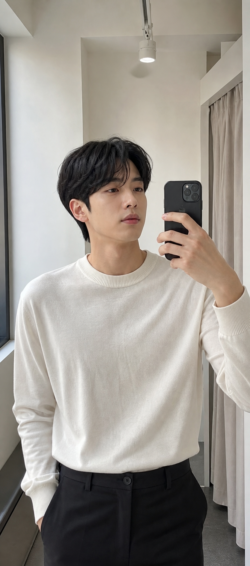 거울 셀카로 담은 무심한 질감의 헤어