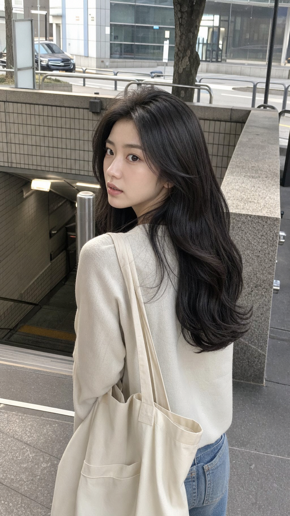 지하철역 입구에서 본 롱 레이어드