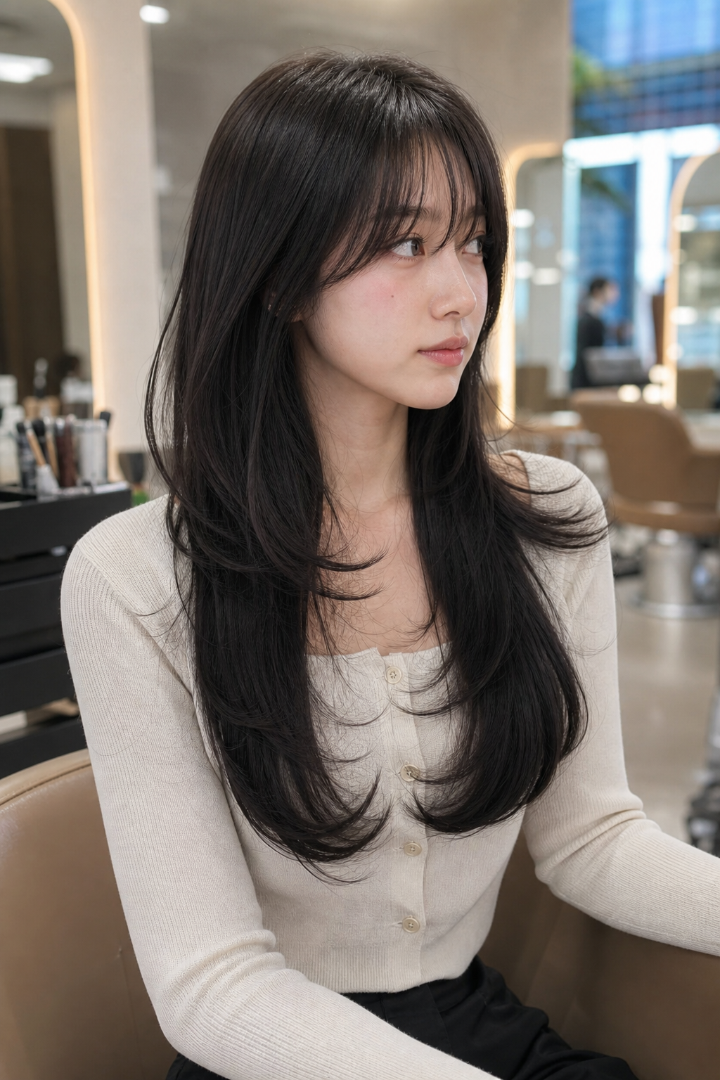 볼륨매직으로 차분함과 자연스러운 컬을 동시에 살린 긴머리