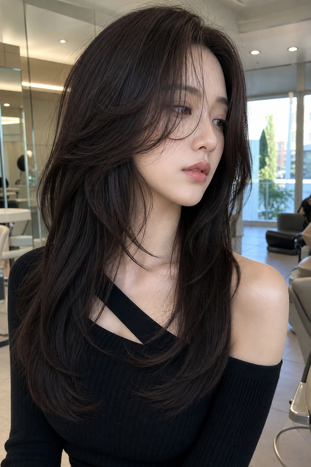 한소희 긴 머리 레이어드컷: 우아하고 생동감 있는 볼륨
