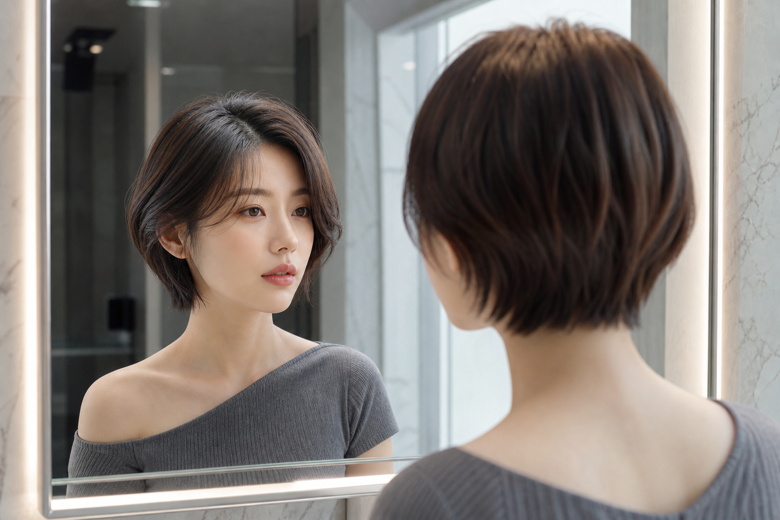 뿌리 새치가 자연스럽게 정리된 비포 애프터 분위기