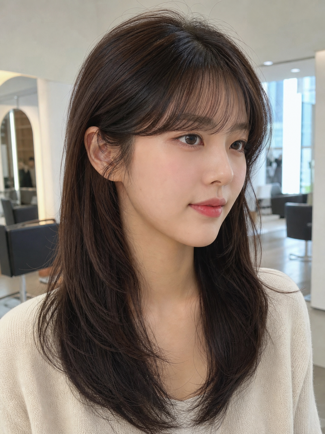자연스럽게 연결된 앞머리붙임 시술 결과