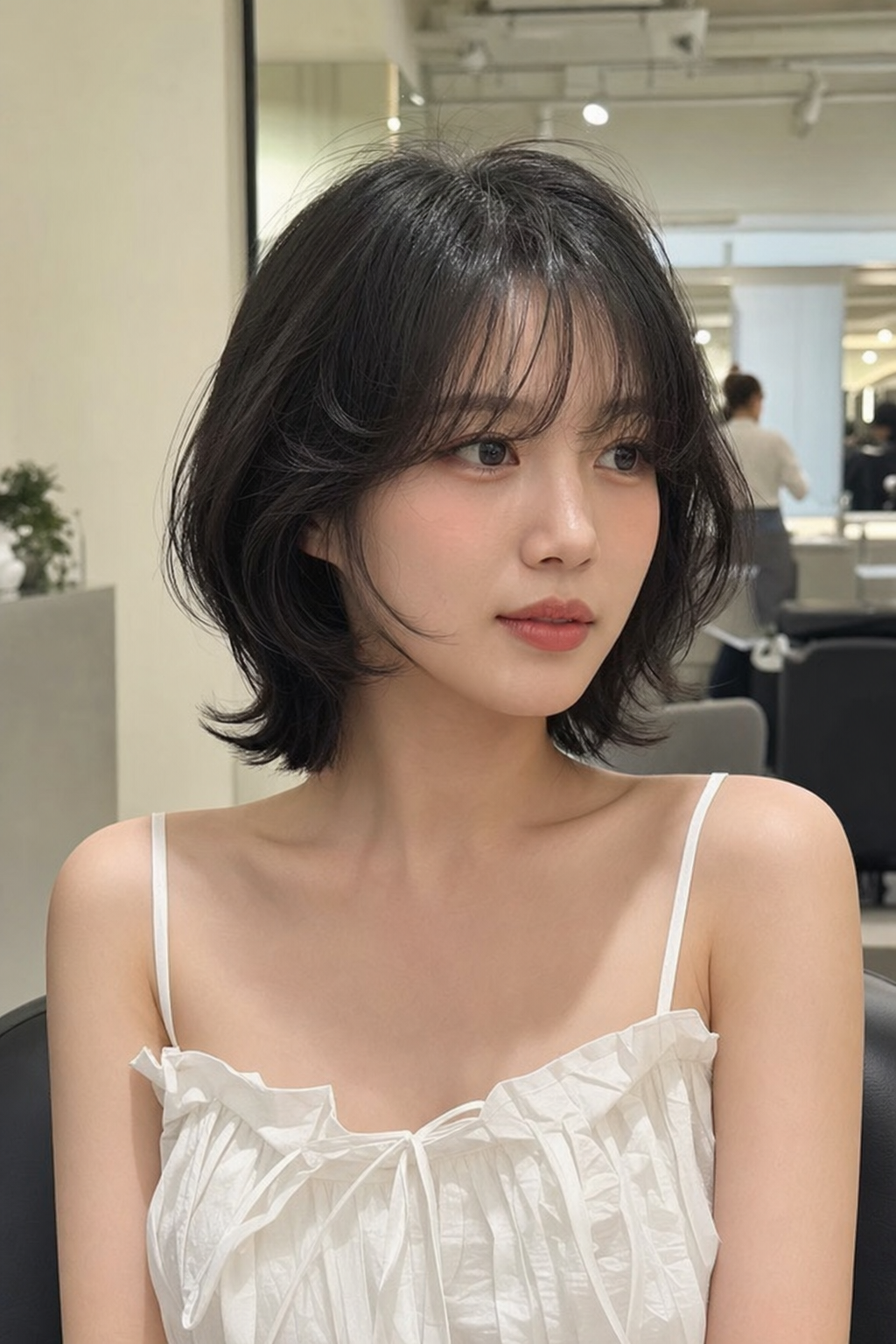Park Eun-bin showcasing a trendy Y2K hairstyle, bold and unique., with layered silhouette, soft C-cu